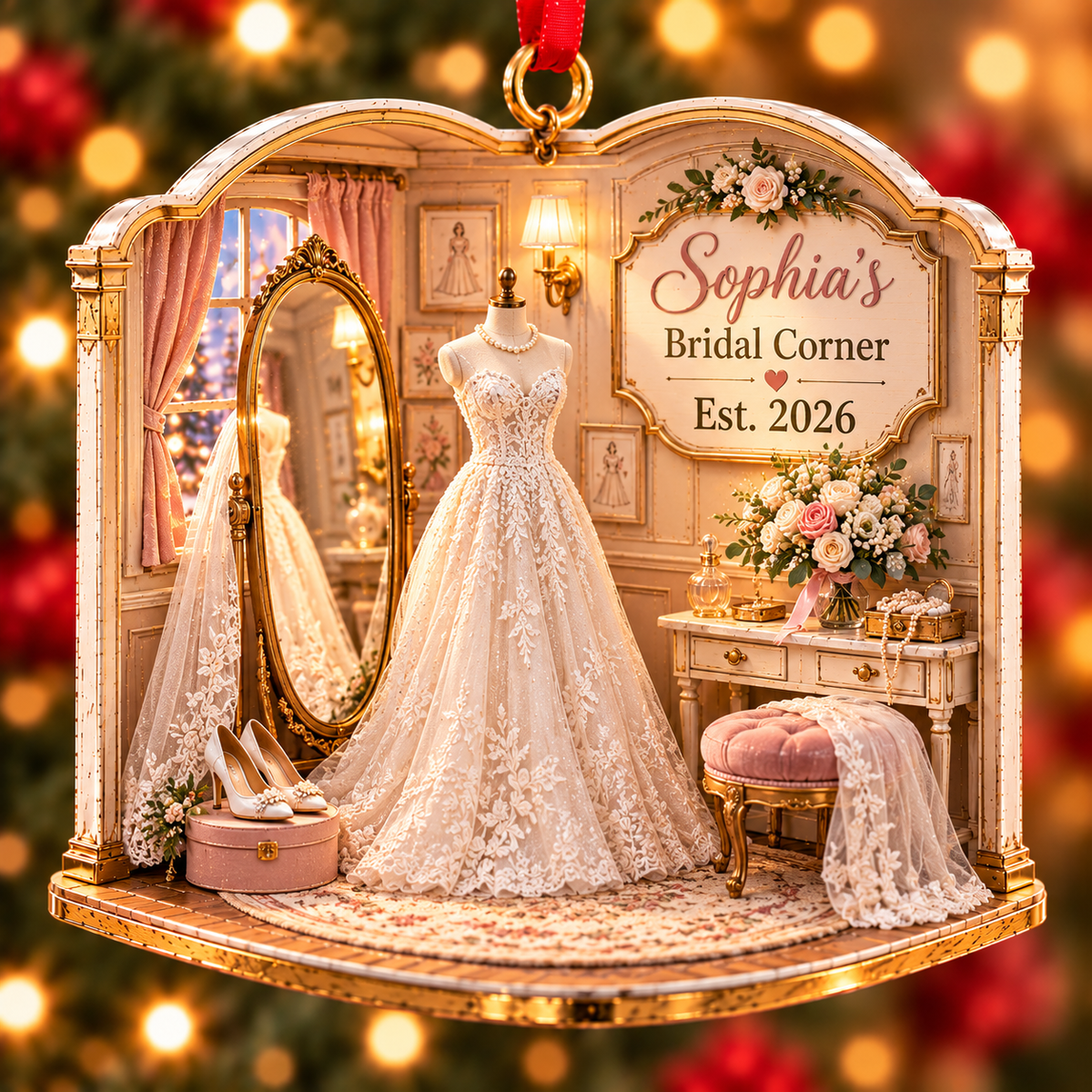 Personalized Bridal Corner Christmas Ornament – Custom Bride Name & Year, Bride-to-Be Gift, Wedding Keepsake, Bridal Shower Gift for Her 27a8d8d3-c9aa-4aef-9b7d-326701395191-Sophia-s-Bridal-Corner-Ornament.png