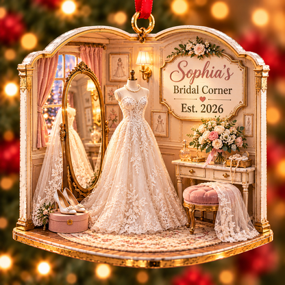 Personalized Bridal Corner Christmas Ornament – Custom Bride Name & Year, Bride-to-Be Gift, Wedding Keepsake, Bridal Shower Gift for Her 27a8d8d3-c9aa-4aef-9b7d-326701395191-Sophia-s-Bridal-Corner-Ornament.png