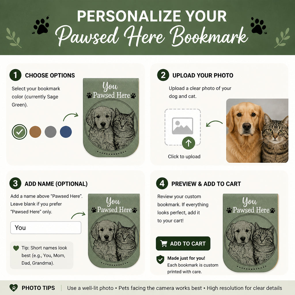 Custom Pet Sketch Magnetic Bookmark — You Pawsed Here - Personalized Magnetic Leather Bookmark 27ada075-525a-45cd-bb24-6f575bd98297.jpg
