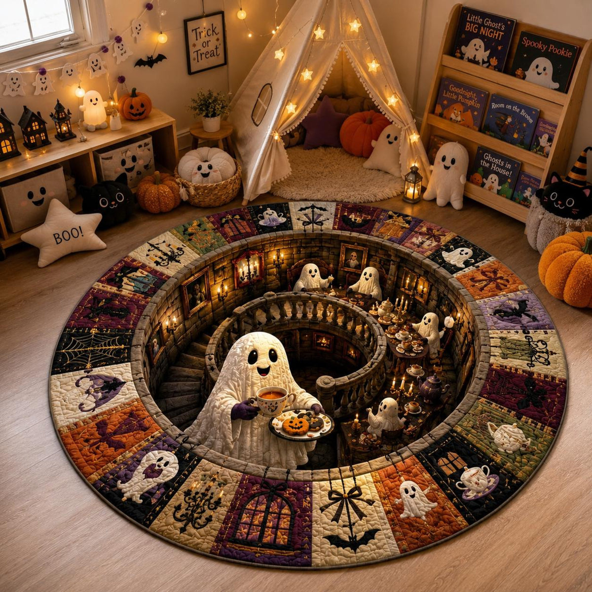 Ghost Halloween Round Rug, 3D Illusion Haunted House Rug, Cute Spooky Ghost Floor Mat, Halloween Kids Room Decor, Ghost Lover Gift 27ccf6a4-a660-4f46-b6f9-3a9ee1705459-4.jpg