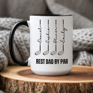 Best Dad by Par Mug Personalized Golf Gift for Dad with Kids Names Fathers Day for Golfer Coffee Cup for Cool Dad Club Golf Lover Coach Gift
