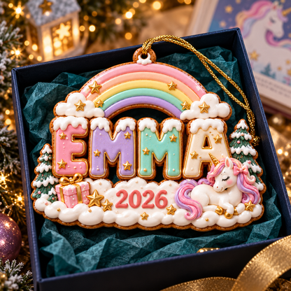 Personalized Unicorn Christmas Ornament 2026 – Custom Name with Pastel Rainbow, Holiday Keepsake Gift for Girls and Unicorn Lovers 281575fc-323a-4906-85aa-a53ddd36f997-Emma-s-2026-Rainbow-Unicorn-Ornament-2.png
