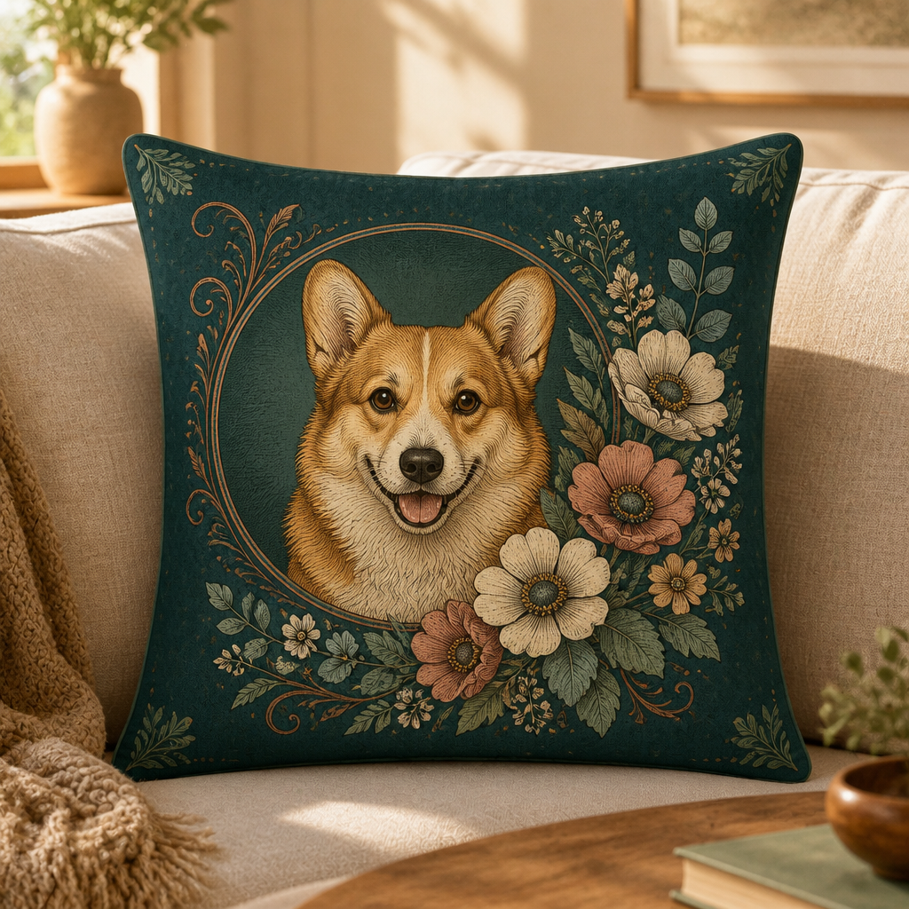 Art Nouveau Corgi Botanical Pillow - Pillow 2824fe89-fb27-4872-9df3-2302c409a276.png