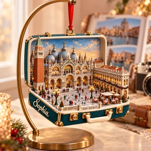Personalized 3D San Marco Suitcase Christmas Ornament – Venice Italy Travel Souvenir & Gift for Venice Lovers 282c463d-f604-41e6-845e-2b5bdbe66c66-Teal-Venice-Ornament-in-Cozy-Light-4.png