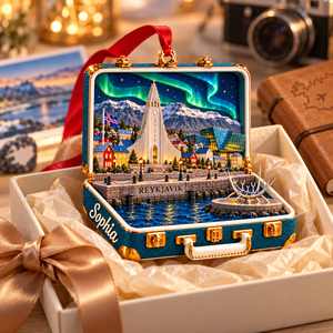 Personalized 3D Reykjavik Suitcase Christmas Ornament – Reykjavik Iceland Travel Souvenir & Gift for Iceland Lovers 283166dc-cc20-483a-a440-f09de97546e9-Reykjavik-Northern-Lights-Suitcase-Ornament-4.png