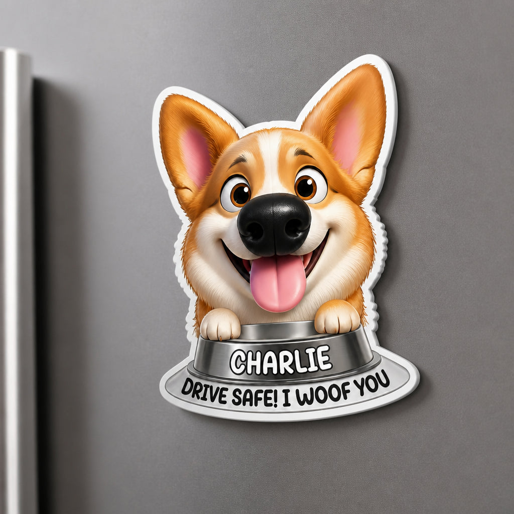 Custom Pet Cartoon Fridge Magnet – Drive Safe | Name + Photo Upload - Personalized Custom Shape Fridge Magnet 28358bb0-7acf-4334-97bd-c17c9487ec02.jpg