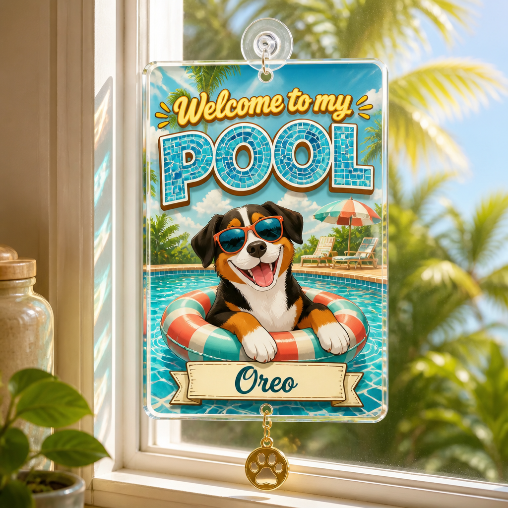 Welcome To My Pool Personalized Dog Garden Flag - Personalized 1 Layered Suncatcher with Charm 2847b0f0-bd4b-421e-be02-f0eeb4537db9.png