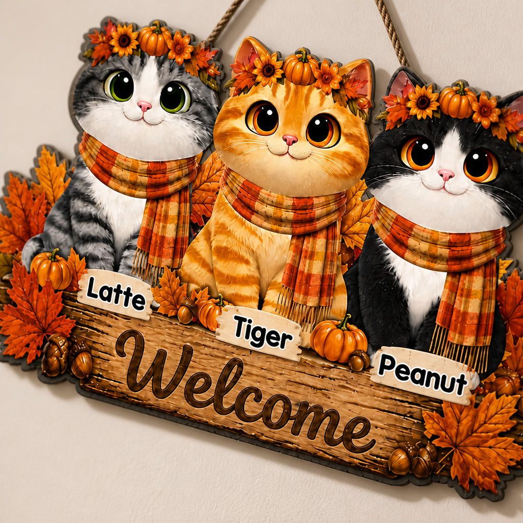 Autumn Cats Welcome Wood Sign – Custom Pet Portraits - Personalized Wood Sign 285115a4-9798-42bc-a4ba-2182ab66dee0.jpg