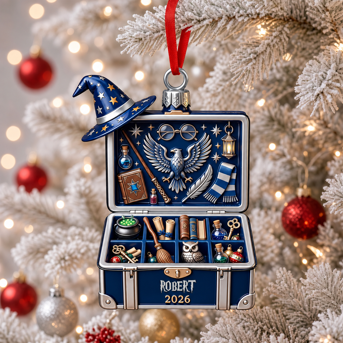 Whimsical School Trunket 3d Relief Ornament - Personalized Gifts For Christmas Ornament 28597a32-73df-4a90-9d26-43f62e63af6e-Witch-hat-suitcase-ornament-with-2026.png