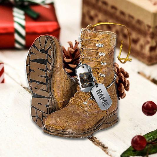 Military Boots With Dog Tags Christmas Personalized Shape Ornament Gift For Military Families Veterant Gift Military Uniform Boots