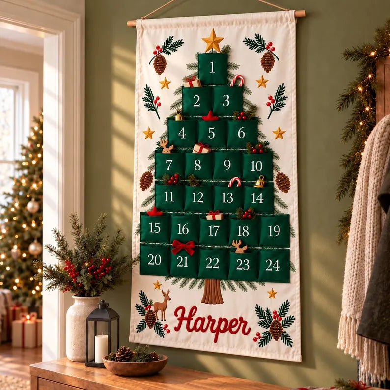 Personalized Christmas Advent Calendar for Adults and Kids, 24 Pocket Pine Tree Fabric Wall Banner, Custom Name Holiday Countdown for Family 28908e37-73fb-4e8c-84ca-bc2d948a2d97-nm-3-.webp