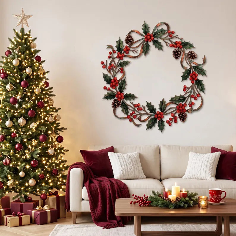 Christmas Metal Wreath, Holly Berries and Pine Cones Door Decor, Festive Holiday Porch Hanging, Winter Entryway Accent 289c6232-64b0-43ce-8e9a-a9b8408069d8-fgty-5-.webp