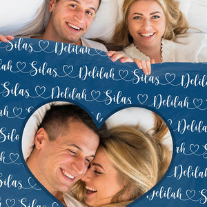 Personalised Heart Couple Photo Soft Throw Blanket with Name Home Decor Valentine's Day Anniversary Gift for Couple