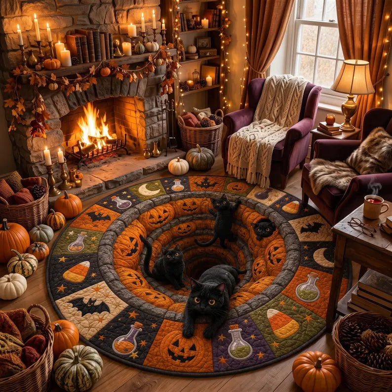 3D Halloween Black Cat Round Rug, Spooky Optical Illusion Carpet, Pumpkin Vortex Quilted Floor Mat, Witchy Fall Decor, Cat Lover Gift 28e90aa5-0018-43ee-be3a-661e3919c06f-gfhfhgf-3-.webp