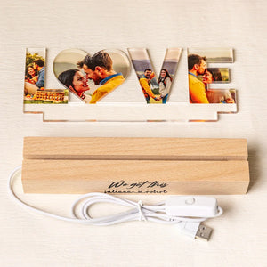 Personalised Couple Photos LED Night Light with Wooden Base Home Decor Anniversary Valentine's Day Gift for Couples