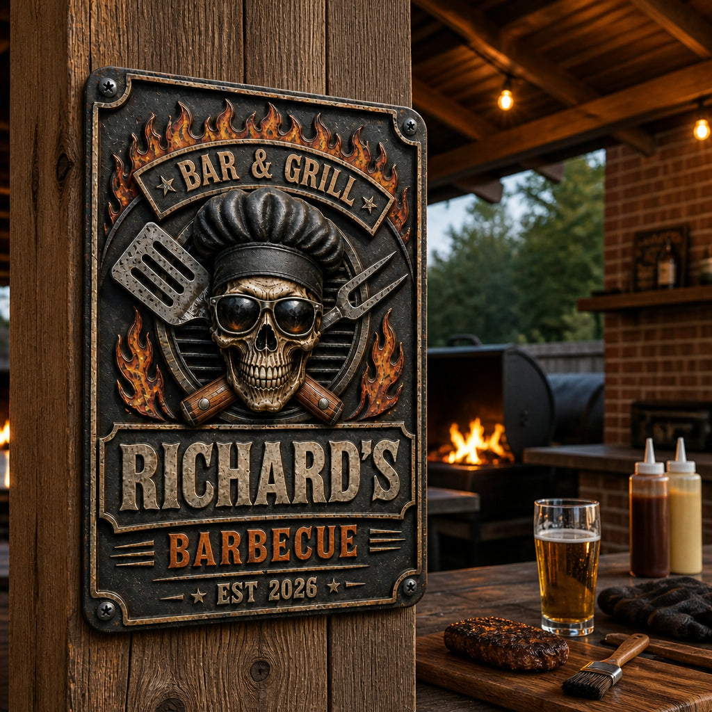 Personalized Bar & Grill Metal Sign – Skull Chef BBQ with Custom Name & Est. Year - Personalized Metal Sign 28f0a0d2-266d-41a1-b5c7-7c56a02dfbdb.jpg