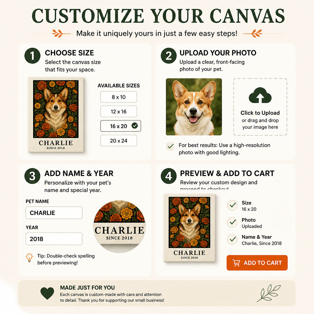 Custom Pet Portrait Canvas – Floral Cameo, Name & Est. Year - Personalized Canvas 2915c337-0152-49af-84a5-77345f5e2864.jpg