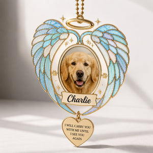 Pet Memorial Angel Wings Car Charm — Photo + Name - Personalized 1 Layered Suncatcher with Charm 2919d43f-f046-4ab6-841b-d6a3b778efbf.jpg