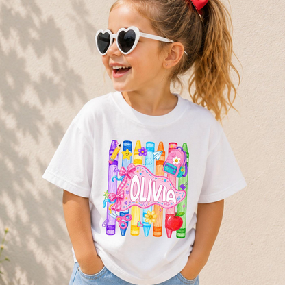 Custom Girls Back to School Shirt, Coquette School Top, Cute Pre K Kindergarten Shirt, First Day Of School Pennant, Kids Name Toddler Tee 292df6a7-938a-4d96-b223-f5fbeda5fda2-9.png