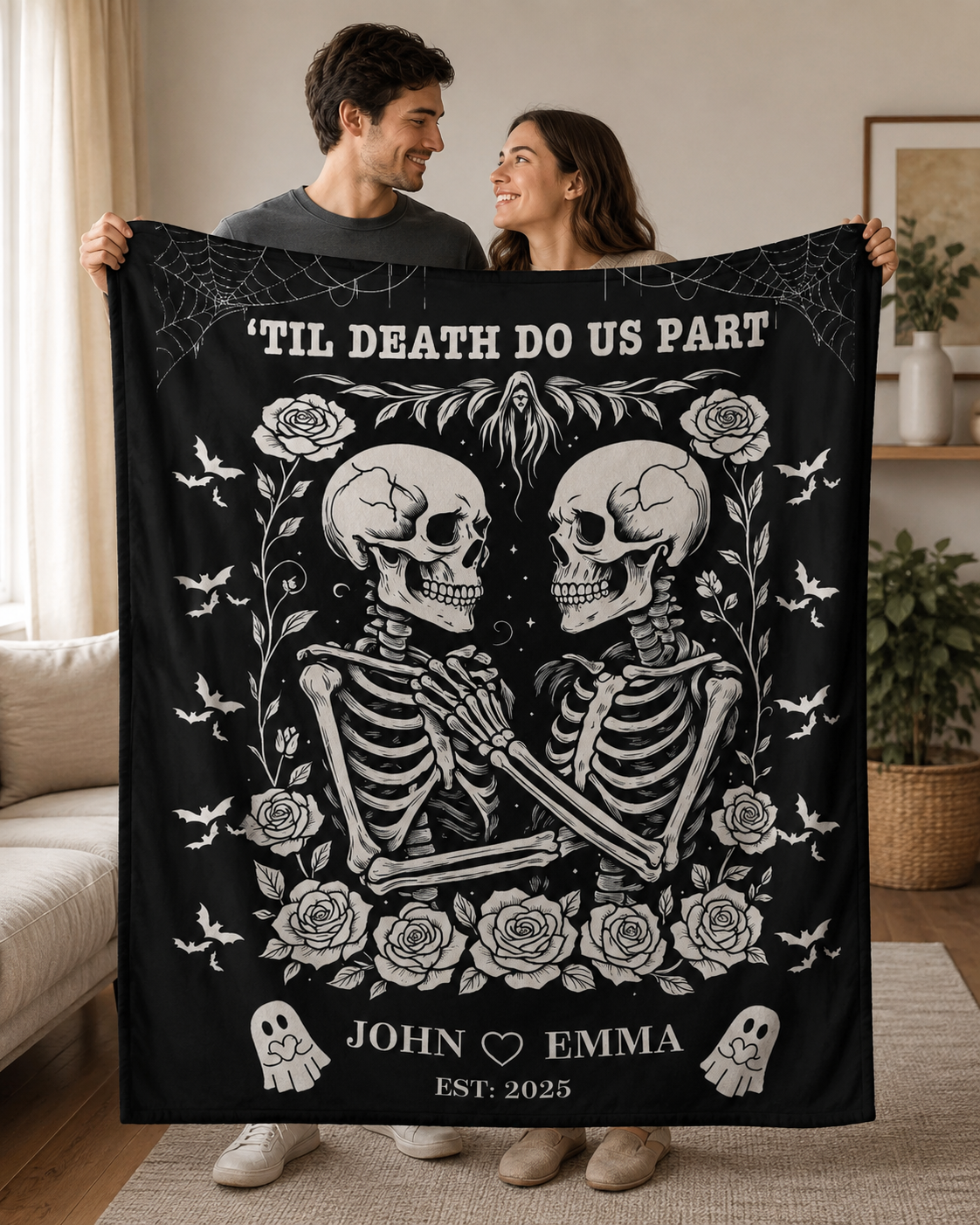 Skeleton Couple Till Death Blanket, Personalized Skeleton Lovers Wedding Blanket, Spooky Goth Couple Halloween Gift, Valentines, Anniversary 2940f928-d354-4b2d-b8bb-3fff91012fc9-34290e98-0200-4e19-9dea-76903d5fe4bd.png