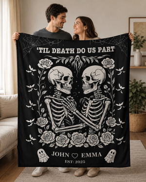 Skeleton Couple Till Death Blanket, Personalized Skeleton Lovers Wedding Blanket, Spooky Goth Couple Halloween Gift, Valentines, Anniversary 2940f928-d354-4b2d-b8bb-3fff91012fc9-34290e98-0200-4e19-9dea-76903d5fe4bd.png
