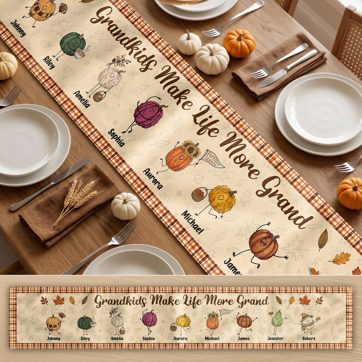Grandkids Make Life More Grand Autumn Vibes - Personalized Table Runner 2968cae7-7434-43bb-8885-ca45d2395375-5.jpg