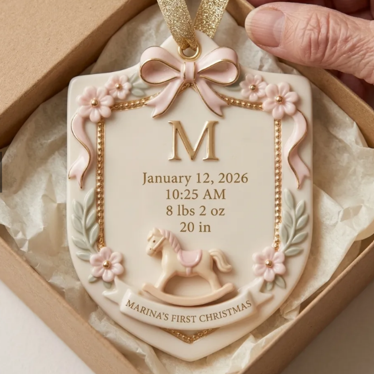 Birth Stats Heirloom Crest - Personalized Baby's First Christmas Ornament - Personalized Real 3D Ornament 296f90a2-6abd-4905-8d2f-a8b6d29a0d0a-6.png
