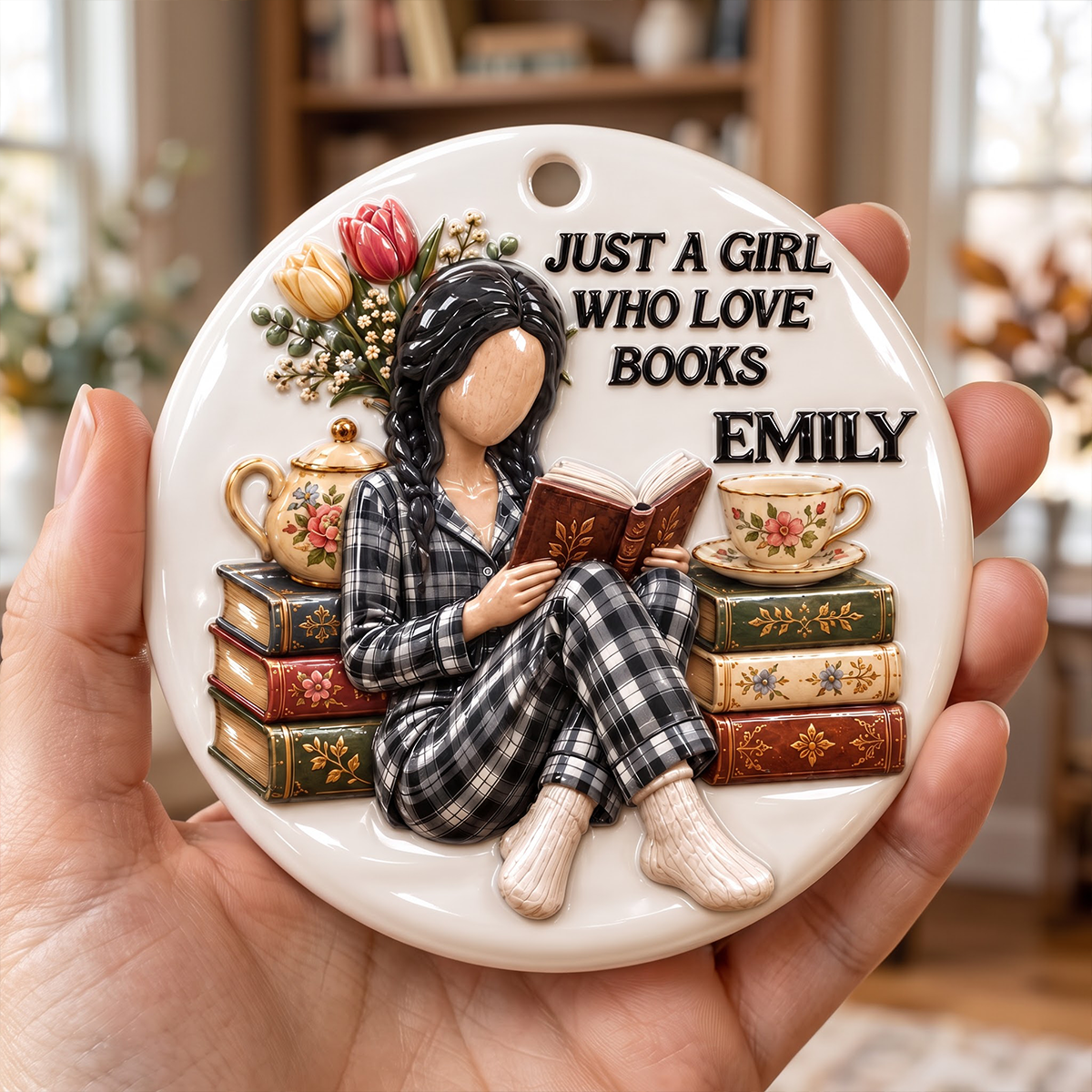 My Happy Place Has Books - Book Lovers - Personalized Real 3D Raised Ornament 299dd458-d7eb-4f16-9c50-f21c5a55e7f7-MOCKUP-1.png
