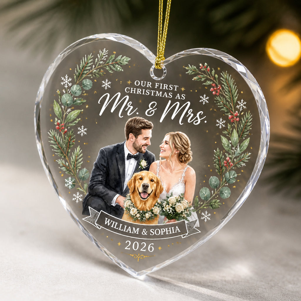 Our First Christmas as Mr. & Mrs. – Custom Couple Portrait Heart Acrylic Ornament - Personalized Transparent Acrylic Ornament 29abfeba-7118-480b-91e0-dc38d0a41373.jpg