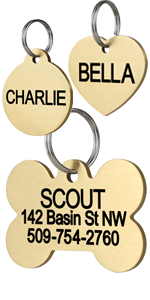 Go Tags Stainless Steel Pet Personalized Dog Tags and Cat Tags, up to 8 Lines of Custom Text, Engraved on Both Sides, in Bone, Round, Heart, BowTie and More