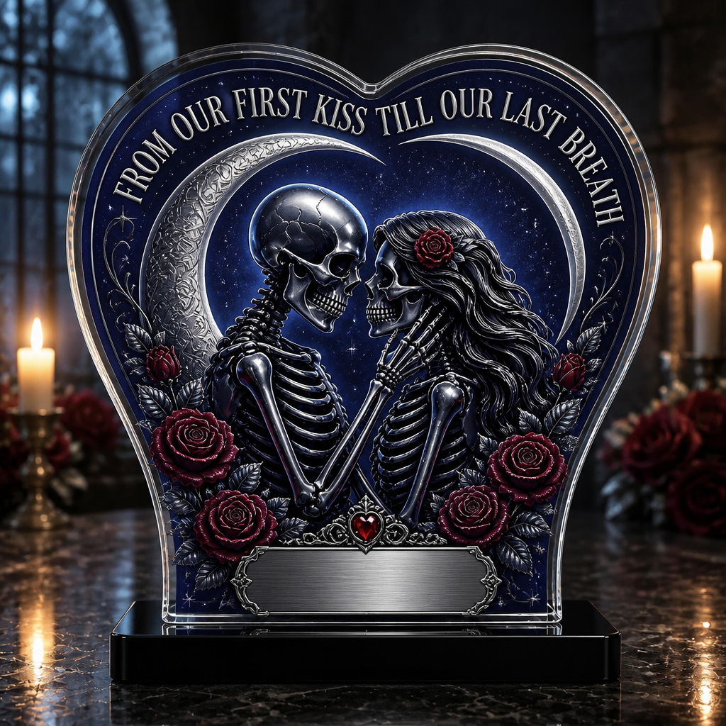 From Our First Kiss Gothic Skeleton Lovers Heart Plaque – Personalized Names - Personalized Heart Shaped Acrylic Plaque 29e04d8a-313c-461e-9b80-921855276fd0.png