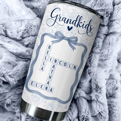 Grandkids Toile De Jouy Crossword - Personalized Tumbler - Gift For Grandma