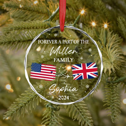 Forever A Part Of The Family - Personalized Crystal Ornament - Exchange Student Keepsake, Gift For Foreign Exchange Students, Two Countries Ornament, Moving Away Gift