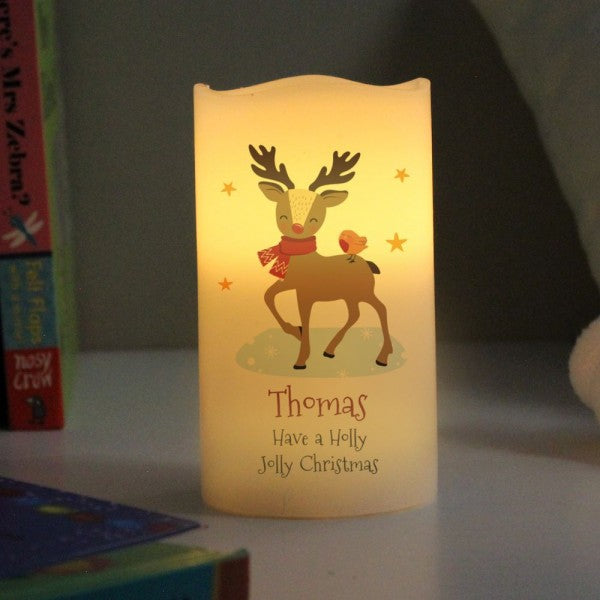 Reindeer Merry Christmas - Custom LED Flameless Candle - Christmas Gift For Kids