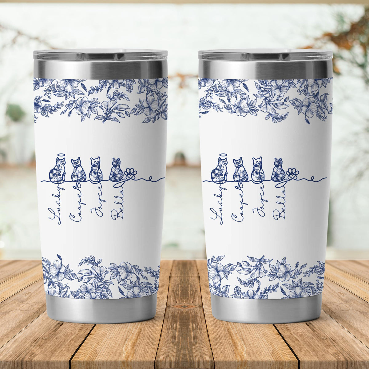 Custom Cat Tumbler, Personalized Cat With Name Tumbler, Toile De Jouy Cat Line Art Mug, Gift For Cat Owner, Pet Memorial Pet Loss Keepsake