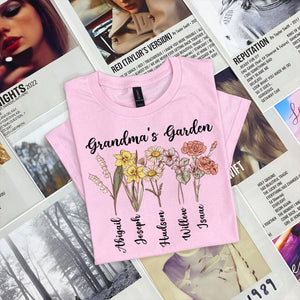 Grandma With Grandkids Birth Flowers and Names - Personalized Shirt - Gift For Grandma