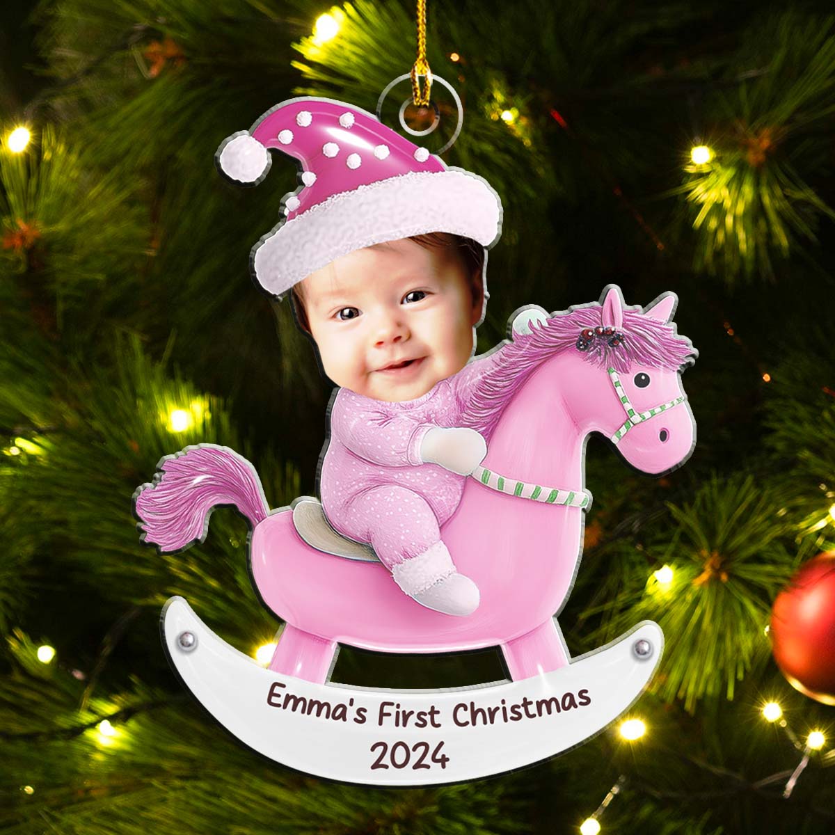 Custom Photo Baby 1st Christmas Rocking Horse - Personalized Acrylic Ornament - Christmas Gift For Baby