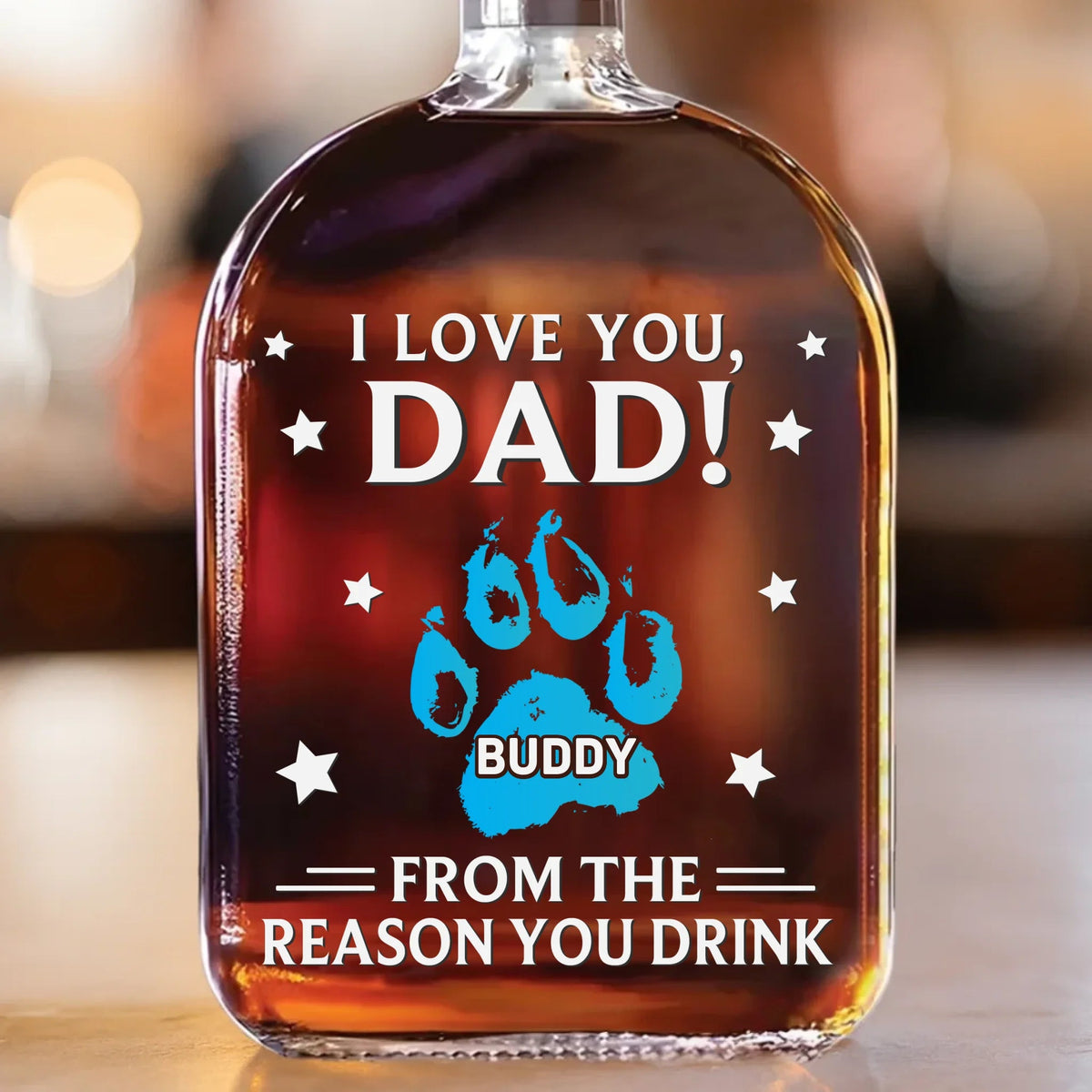 To Dad From The Reasons You Drink Cat & Dog Paw - Personalized Whiskey Bottle - Gift For Cat Dad, Dog Dad, Father's Day