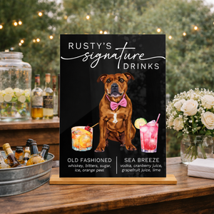 Wedding Bar Menu Sign with Dog, Open Bar Sign, Dog Wedding Bar Sign, Pet Signature Drink Sign, Cat Signature Cocktail Sign, Acrylic Wedding