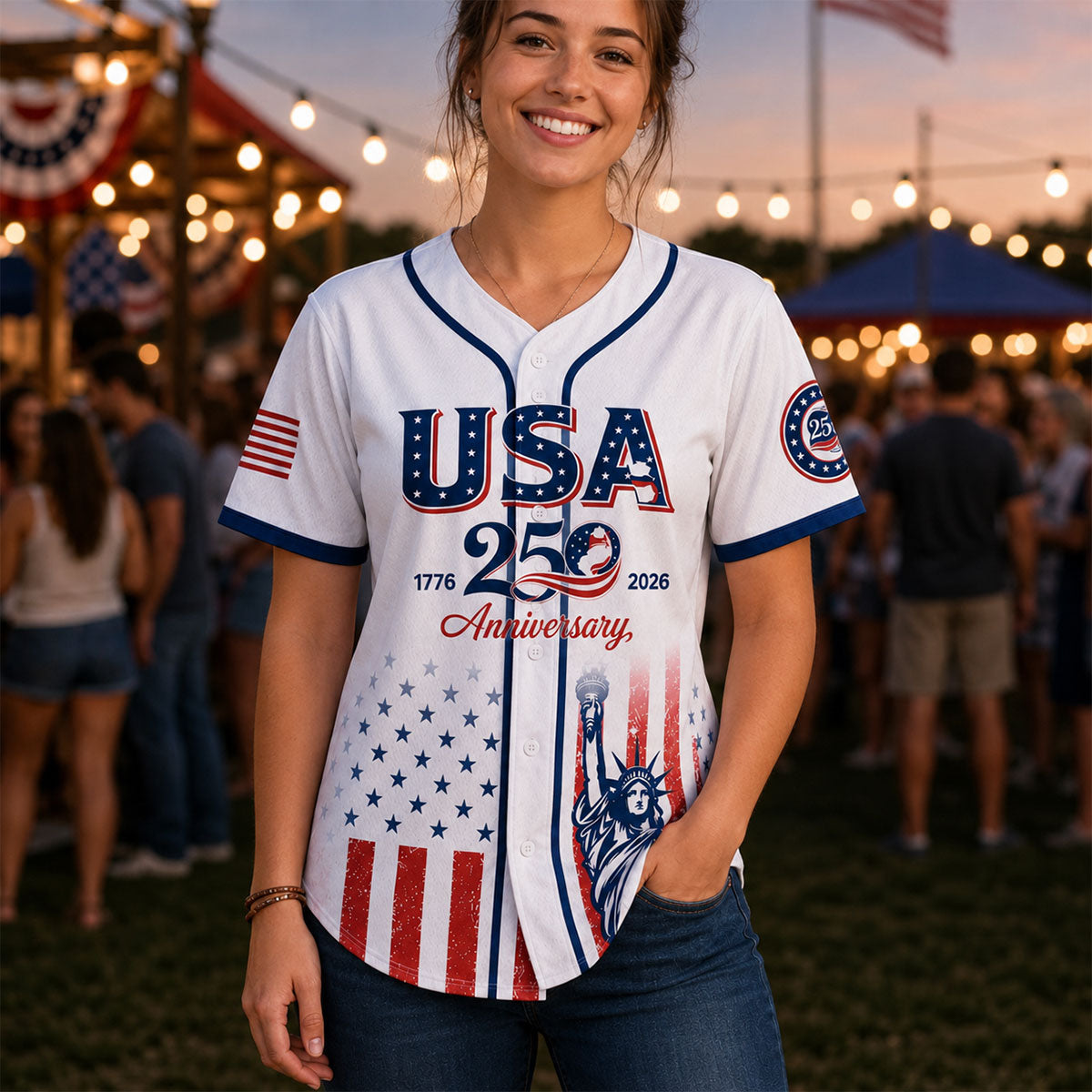 USA 250th Anniversary Patriotic Statue of Liberty Baseball Jersey Shirt