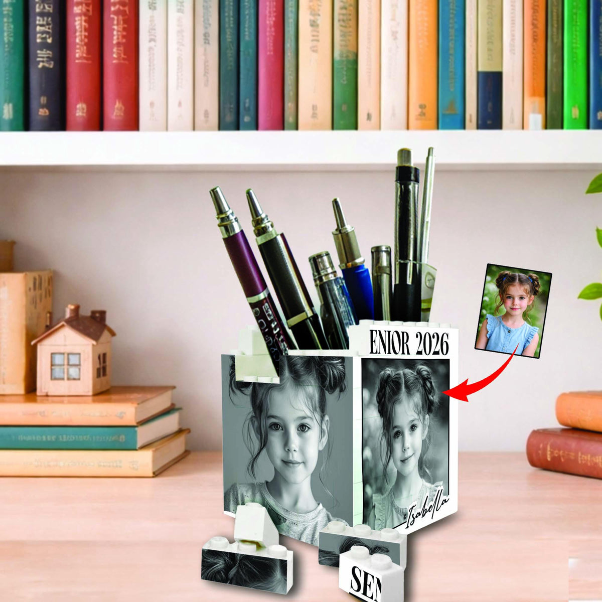 Personalized Brick Pencil Pot with Photo, Senior 2026 Gift for Girl, Custom Desk Organizer, Graduation Keepsake Gift for Daughter