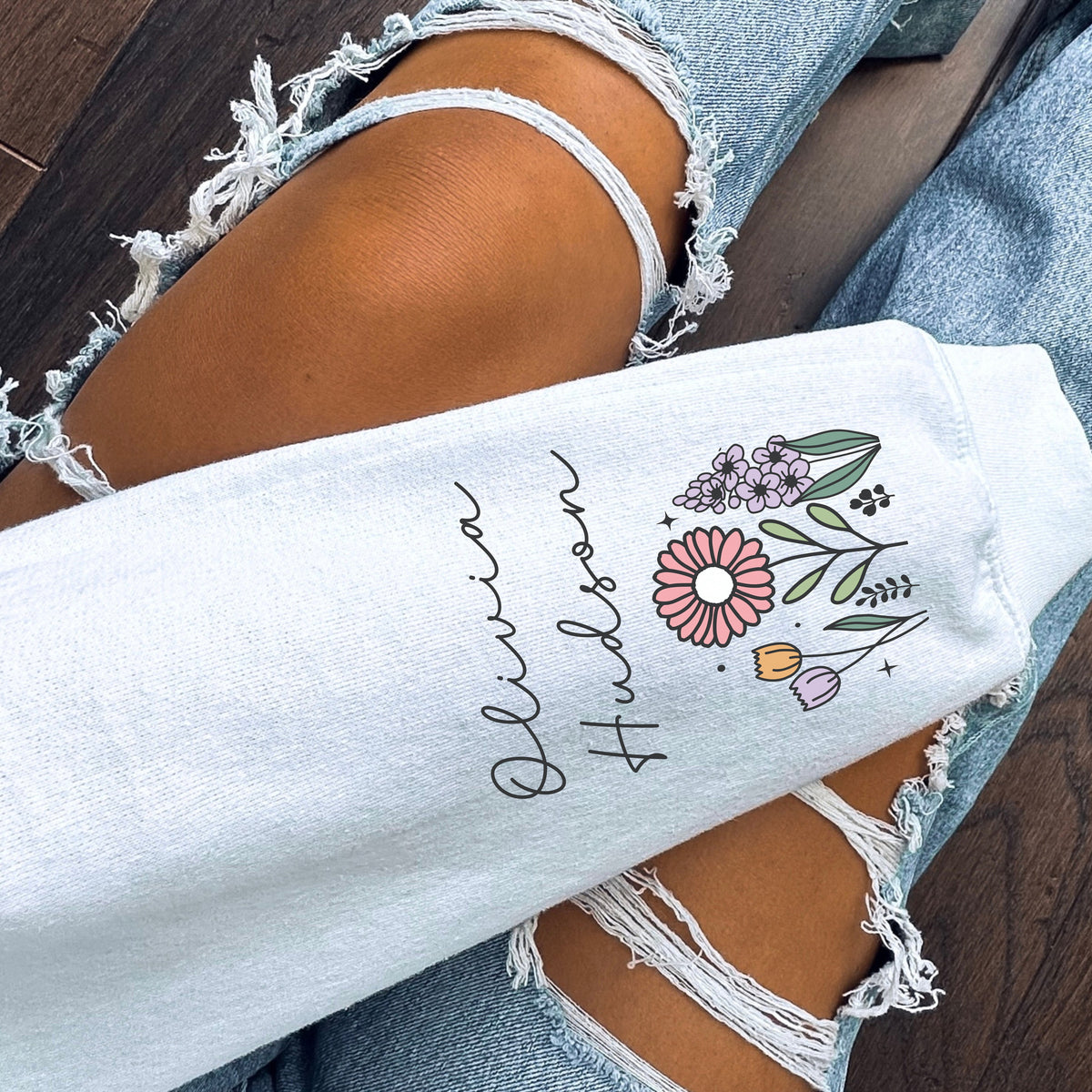 Flower Great Grandma With Kids Names - Personalized Apparel - Gift For Grandma