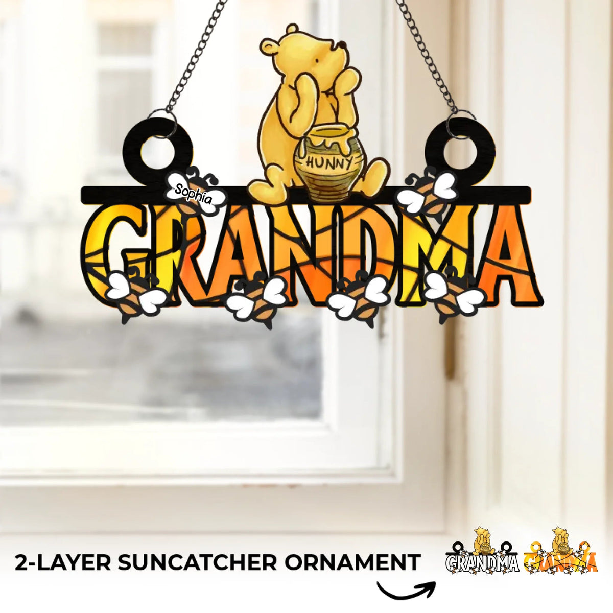 Grandma's Reason To Bee Happy - Personalized Suncatcher Ornament - Window Hanging Decor Gift For Mom, Grandma, Mother's Day Gift