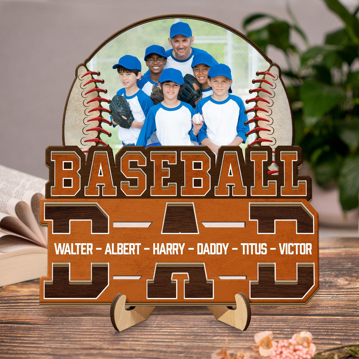 Custom Photo Baseball Dad We Love You - Personalized 2-Layered Wooden Plaque - Gift For Family, Father, Sport Fans
