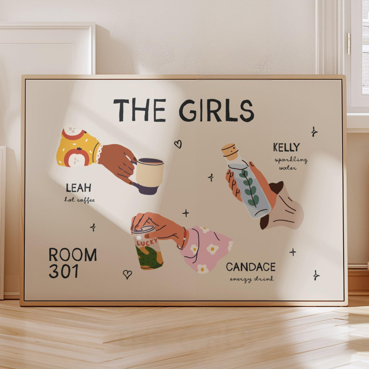 Custom Roommate Drink Art, Personalized Illustration Print, Trendy Dorm Wall Decor