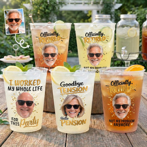 Goodbye Tension Hello Pension Plastic Frosted Cup, Custom Retirement Photo, Funny Retirement Gift