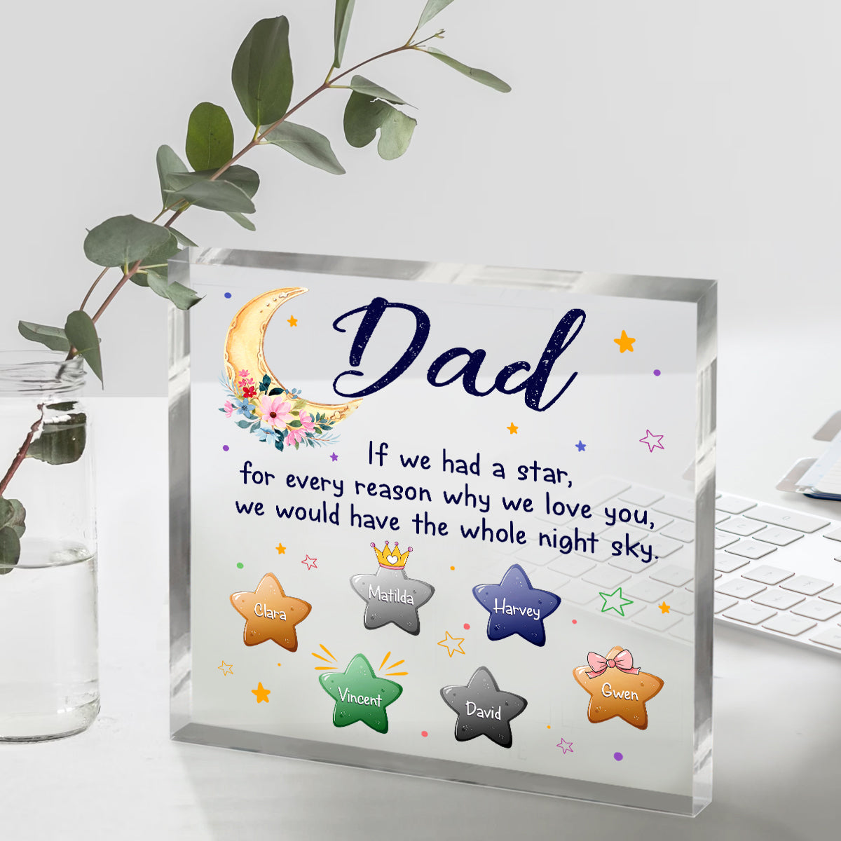If We Had A Star Personalized Acrylic Block, Dad Grandpa Gifts, Custom Grandkids Name Acrylic Sign For Grandpa, Father's Day Gifts For Grandpa
