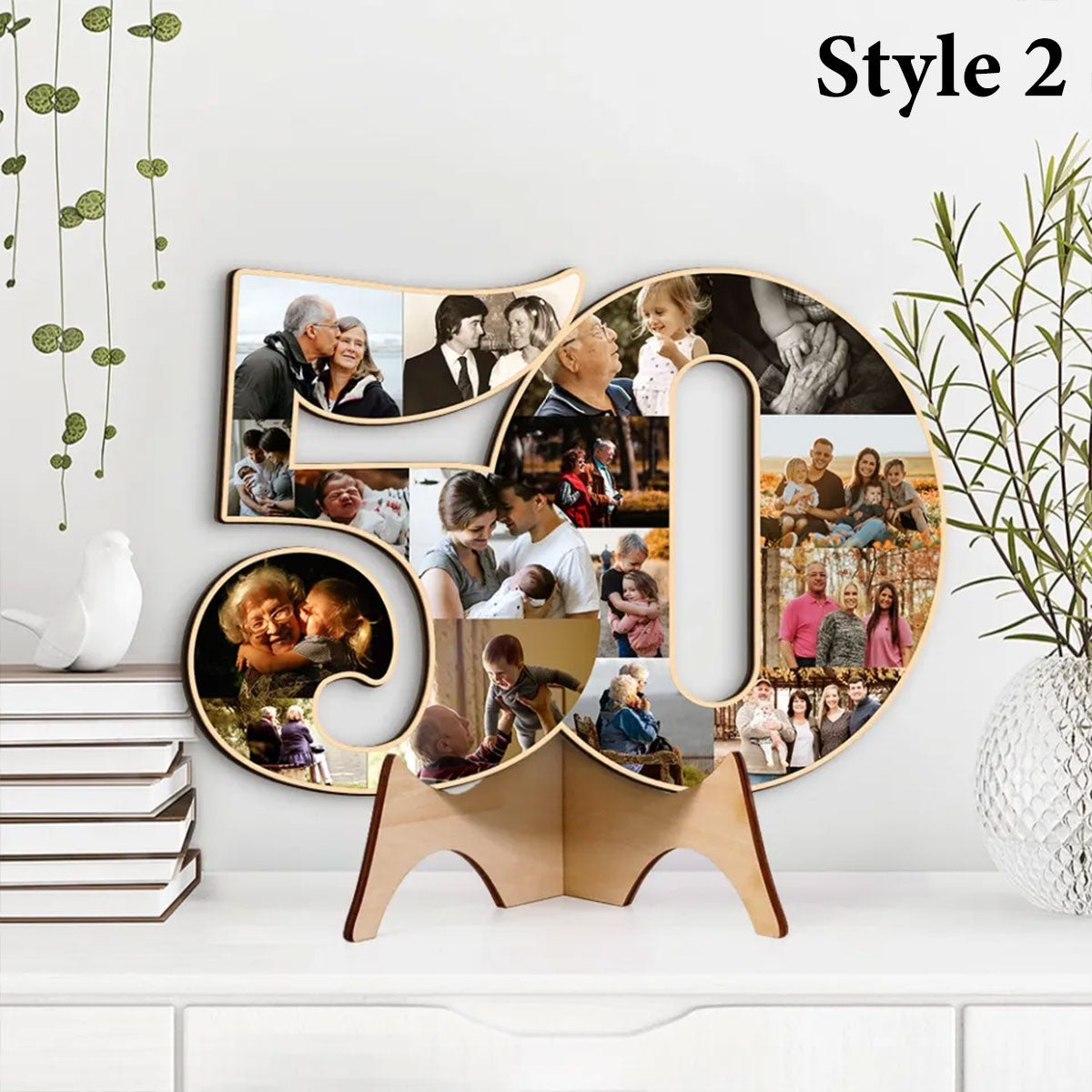 Couple Wooden Sign Golden Milestone - Custom Photo Collage Wooden Sign