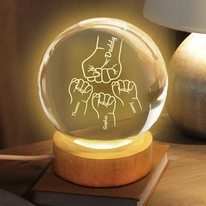 Dad Grandpa Fist Bump Custom Kids Names - Personalized Crystal Ball LED Night Light - Gift For Dad, Grandpa
