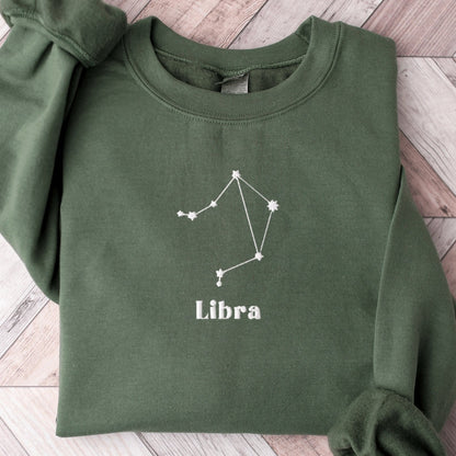 Libra Embroidered Sweatshirt, Embroidered Libra Crewneck Sweater, Embroidered Zodiac Shirt, Libra Shirt, Constellation Shirt